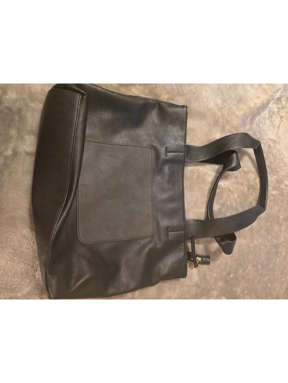 Universal Thread  Black Leather Tote Bag with Front Pocket